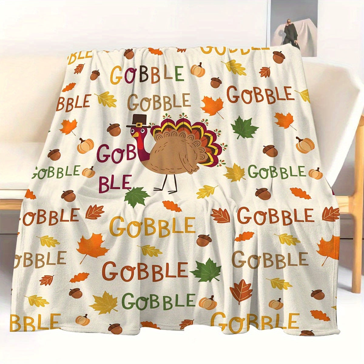 Cozy Turkey Print Flannel Throw Blanket – Perfect for Thanksgiving, Halloween & Christmas