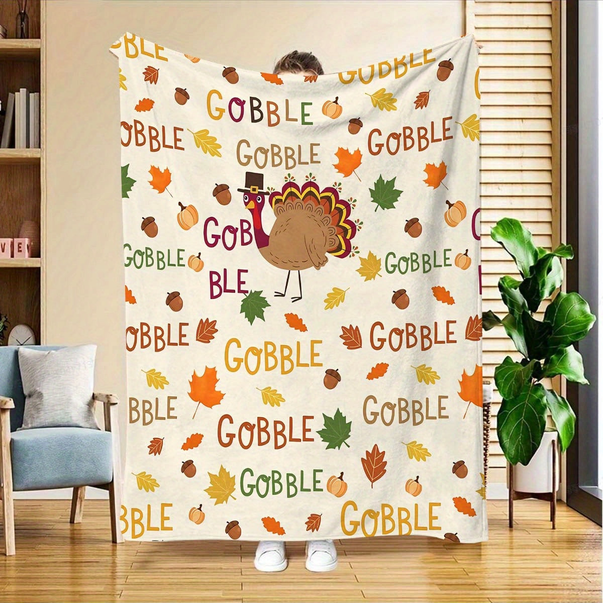 Cozy Turkey Print Flannel Throw Blanket – Perfect for Thanksgiving, Halloween & Christmas