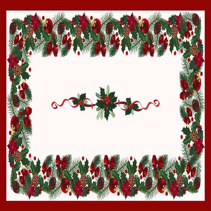 Christmas Tablecloth with Pinecones and Ornaments Design - Non-Woven Polyester, Machine-Made, Rectangular Festive Table Cover for Dining, Party, and Kitchen Decor