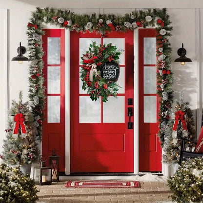 18-Inch Christmas Wreath with Red Bow, Pine Cones, Berries & Holly Leaves - Ideal for Front Door, Indoor & Outdoor Holiday Décor