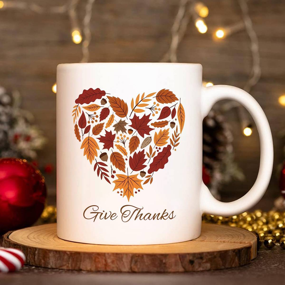 Give Thanks Ceramic Coffee Mug – Autumn Leaves Design (11 oz)