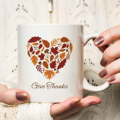 Give Thanks Ceramic Coffee Mug – Autumn Leaves Design (11 oz)