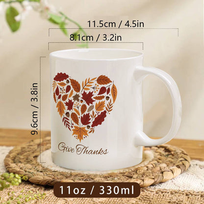 Give Thanks Ceramic Coffee Mug – Autumn Leaves Design (11 oz)