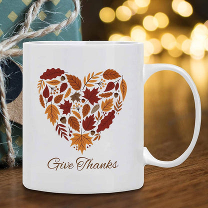 Give Thanks Ceramic Coffee Mug – Autumn Leaves Design (11 oz)