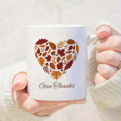 Give Thanks Ceramic Coffee Mug – Autumn Leaves Design (11 oz)