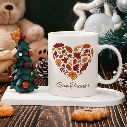 Give Thanks Ceramic Coffee Mug – Autumn Leaves Design (11 oz)