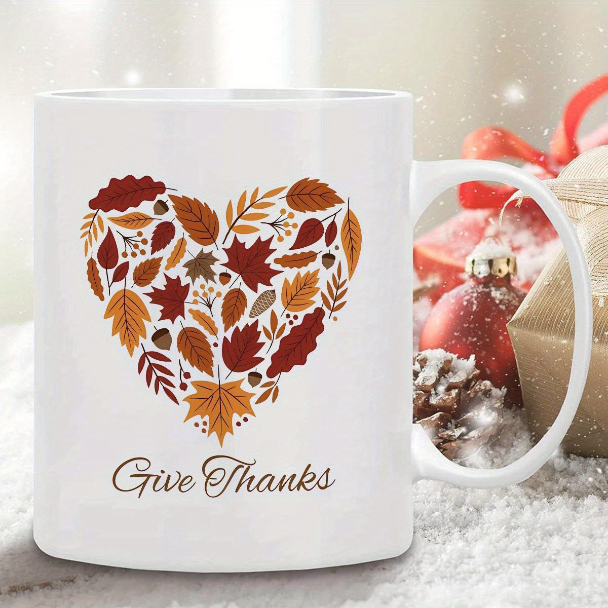 Give Thanks Ceramic Coffee Mug – Autumn Leaves Design (11 oz)