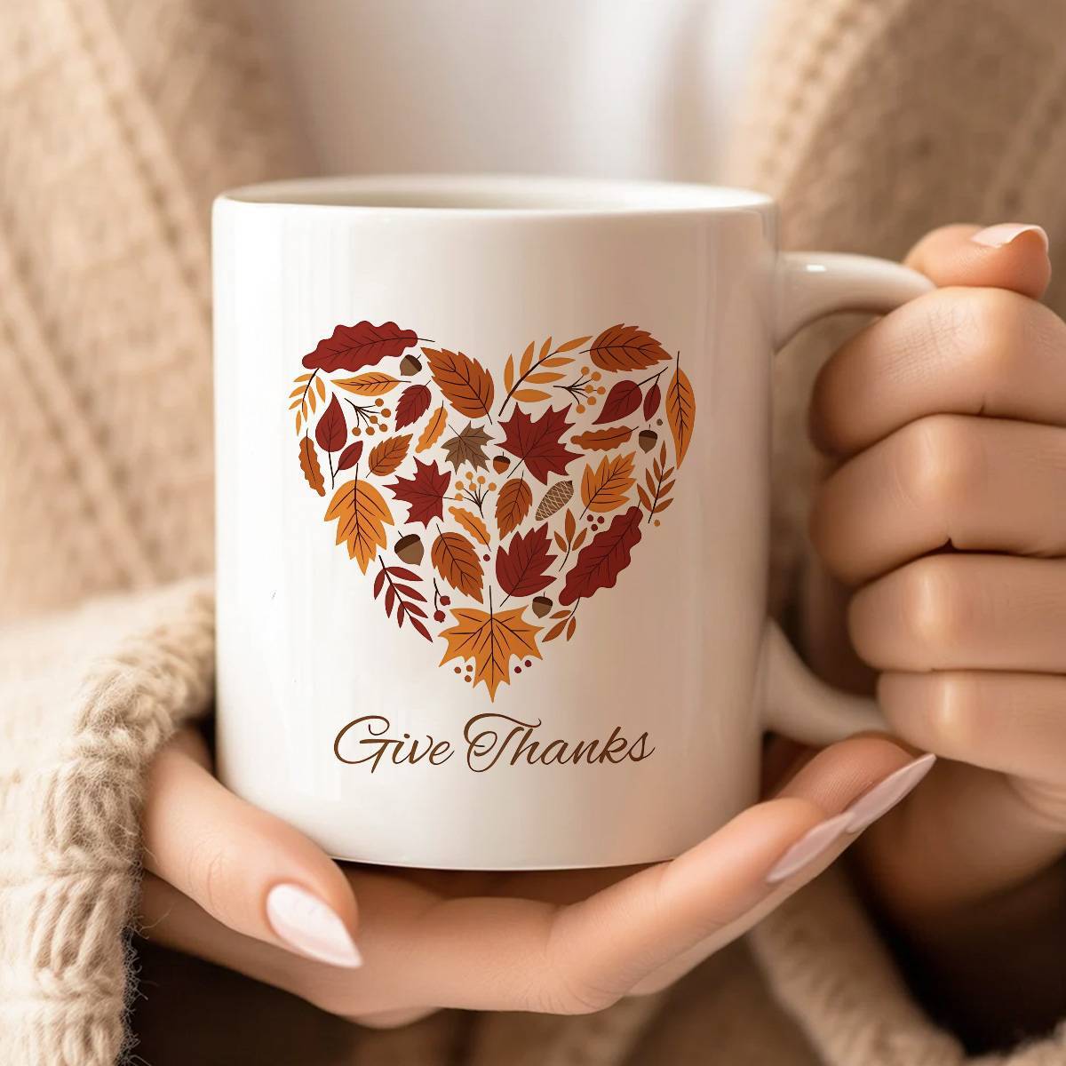 Give Thanks Ceramic Coffee Mug – Autumn Leaves Design (11 oz)