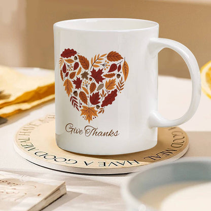 Give Thanks Ceramic Coffee Mug – Autumn Leaves Design (11 oz)