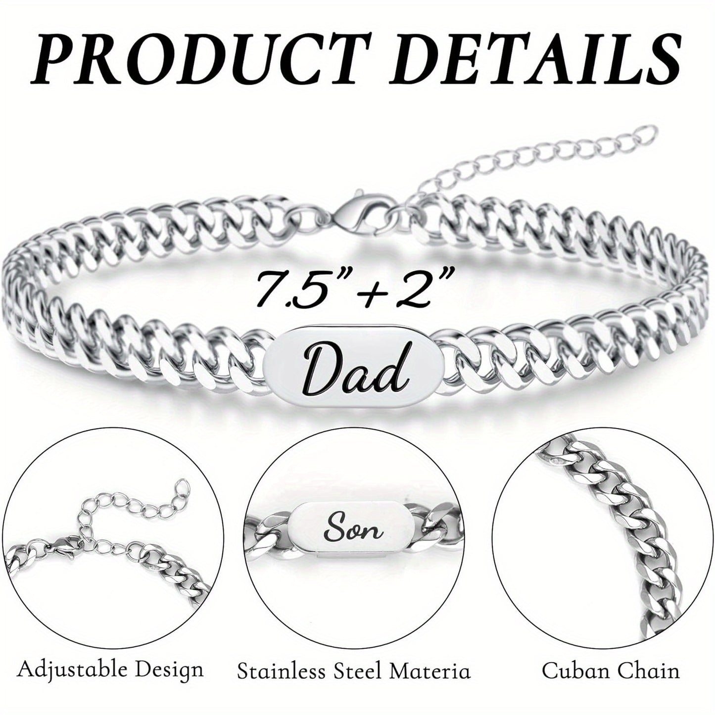 Cuban Link Bracelet for Men - Stainless Steel Chain Bracelet: The Perfect Birthday & Christmas Gift for Grandpa