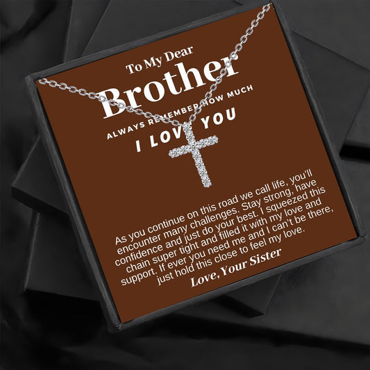 Inspirational Cross Necklace Gift Set for Brother - Engraved Love Message with Greeting Card for Birthdays, Christmas, Graduation, and New Year