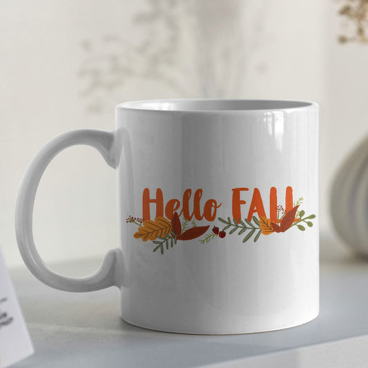 Hello Fall Ceramic Coffee Mug – 11 oz Autumn Design, Perfect for Home & Party Décor