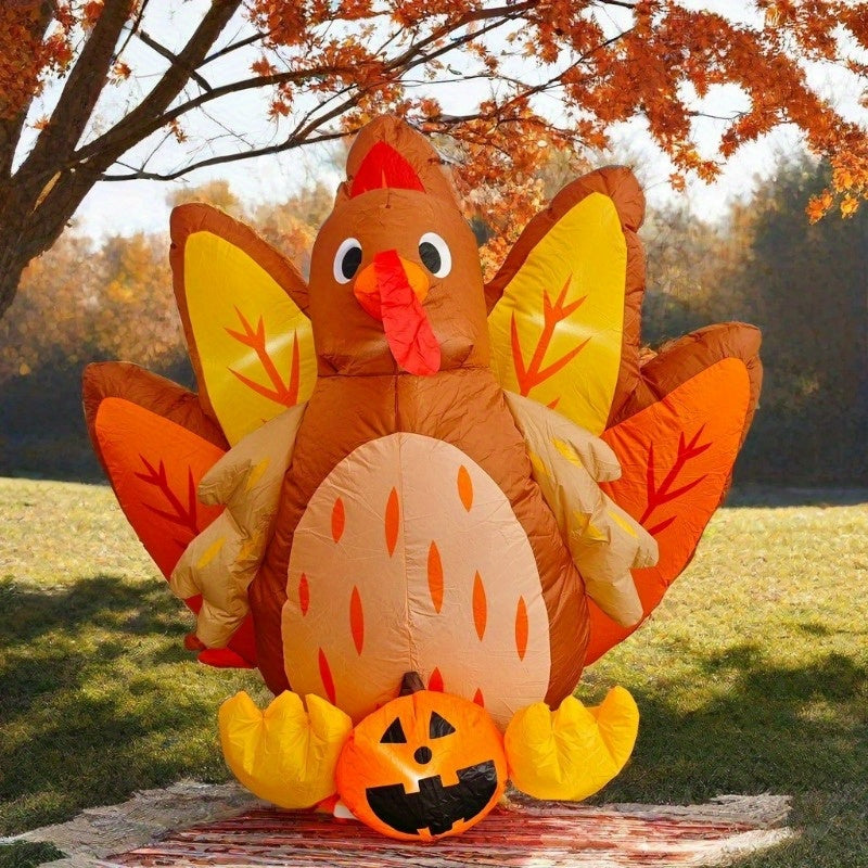 5ft Inflatable Turkey with Pumpkin - Outdoor Thanksgiving Yard & Garden Décor