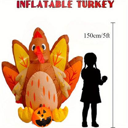 5ft Inflatable Turkey with Pumpkin - Outdoor Thanksgiving Yard & Garden Décor