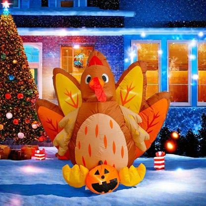 5ft Inflatable Turkey with Pumpkin - Outdoor Thanksgiving Yard & Garden Décor