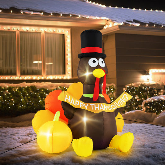 5ft Lifezeal Inflatable Turkey with LED Lights & Pilgrim Hat - Thanksgiving Yard Décor