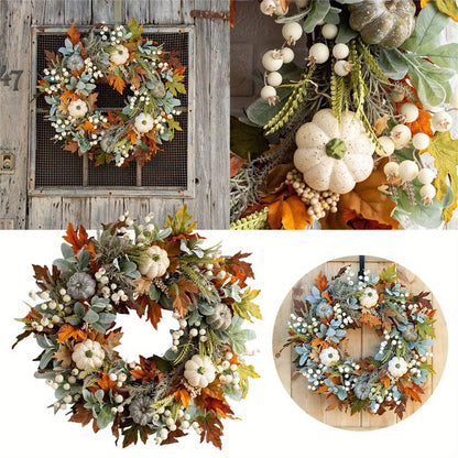 17.7inch Fall Pumpkin Wreath - Year-Round Farmhouse & Thanksgiving Décor