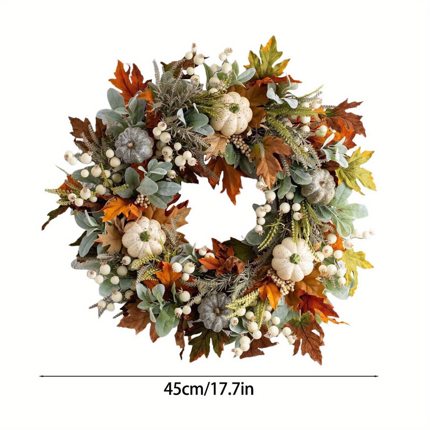 17.7inch Fall Pumpkin Wreath - Year-Round Farmhouse & Thanksgiving Décor