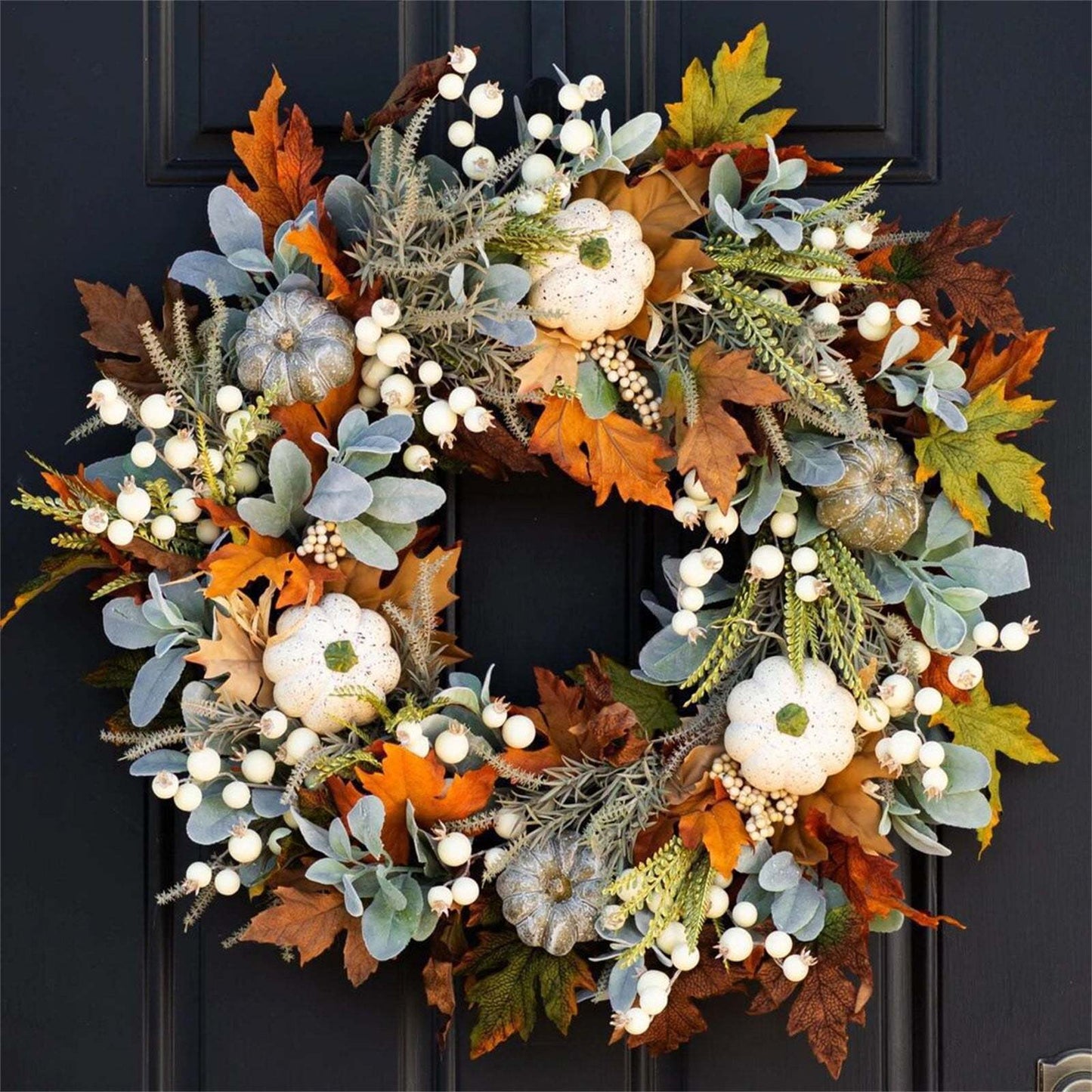 17.7inch Fall Pumpkin Wreath - Year-Round Farmhouse & Thanksgiving Décor