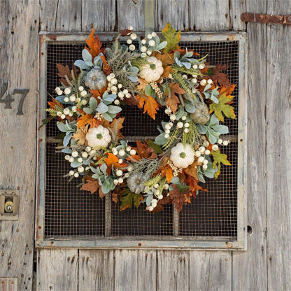 17.7inch Fall Pumpkin Wreath - Year-Round Farmhouse & Thanksgiving Décor