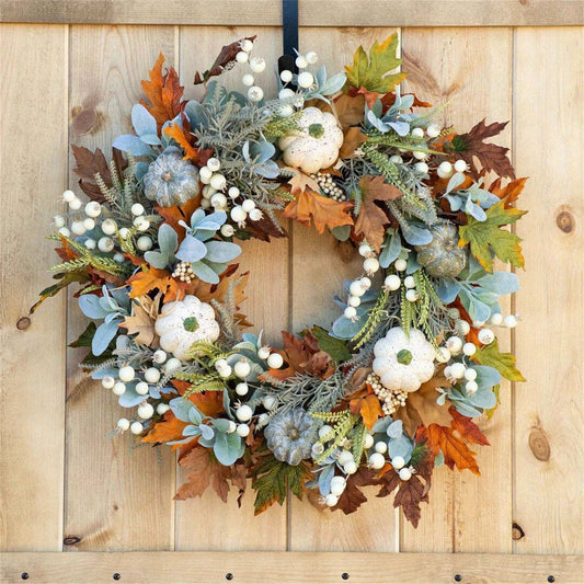 17.7inch Fall Pumpkin Wreath - Year-Round Farmhouse & Thanksgiving Décor