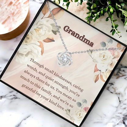 Gift Box Set of Love Knot Necklace – Elegant Pendant with Sentiment Cards for Grandmother on Birthday, Christmas, or Mother’s Day