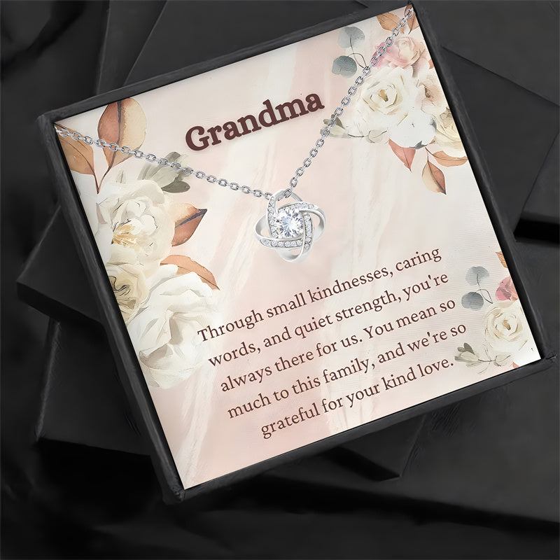 Gift Box Set of Love Knot Necklace – Elegant Pendant with Sentiment Cards for Grandmother on Birthday, Christmas, or Mother’s Day