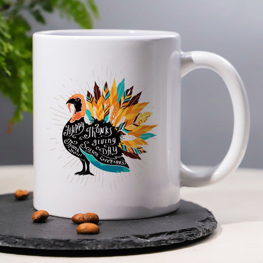 Thanksgiving Turkey Pattern Ceramic Coffee & Tea Mug – 11 oz