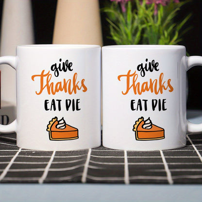 Give Thanks Eat & Die Pattern Design Ceramic Coffee & Tea Mug – 11 oz