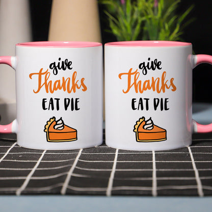 Give Thanks Eat & Die Pattern Design Ceramic Coffee & Tea Mug – 11 oz