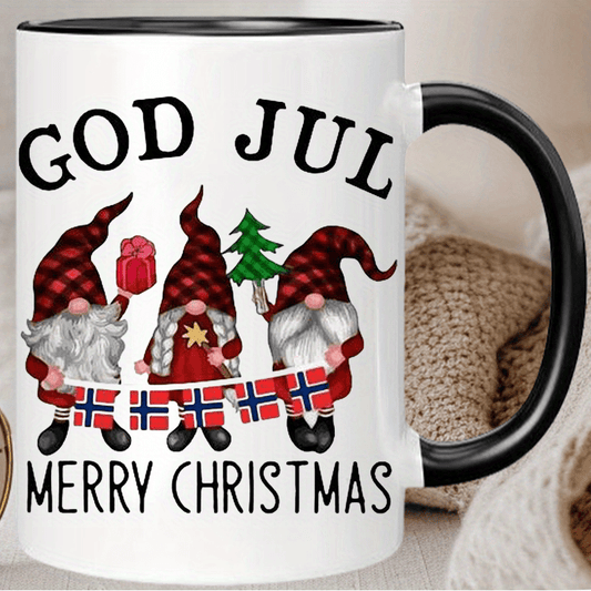 Scandinavian Christmas Ceramic Coffee Mug – Reusable, Insulated Cup with 'GOD JUL Merry Christmas' Design | Hand-Wash Only | Perfect Gift for All Occasions