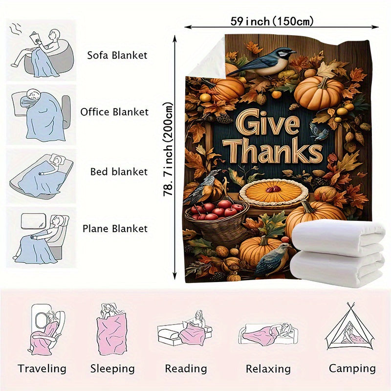 Cozy Thanksgiving Pumpkin Apple Flannel Blanket – Soft, Warm & Perfect for All Seasons