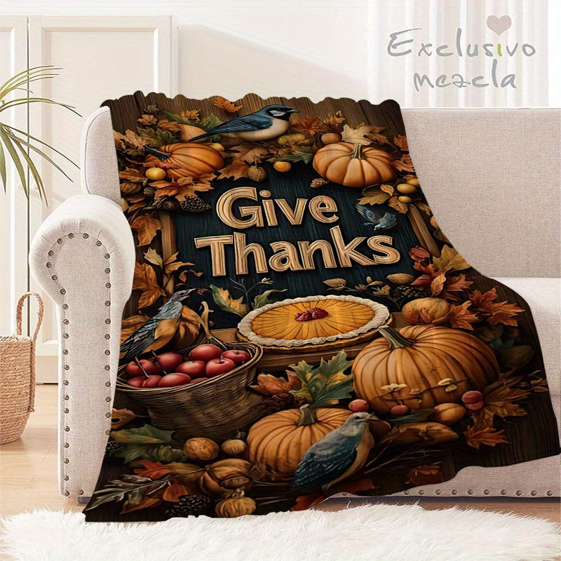 Cozy Thanksgiving Pumpkin Apple Flannel Blanket – Soft, Warm & Perfect for All Seasons