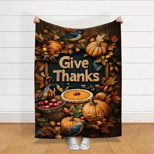 Cozy Thanksgiving Pumpkin Apple Flannel Blanket – Soft, Warm & Perfect for All Seasons