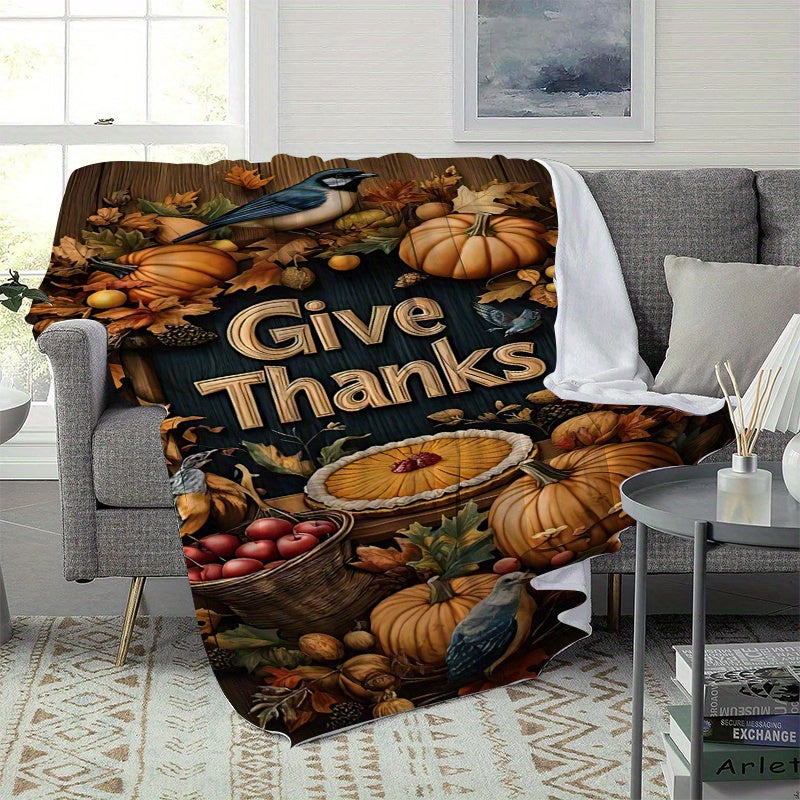 Cozy Thanksgiving Pumpkin Apple Flannel Blanket – Soft, Warm & Perfect for All Seasons