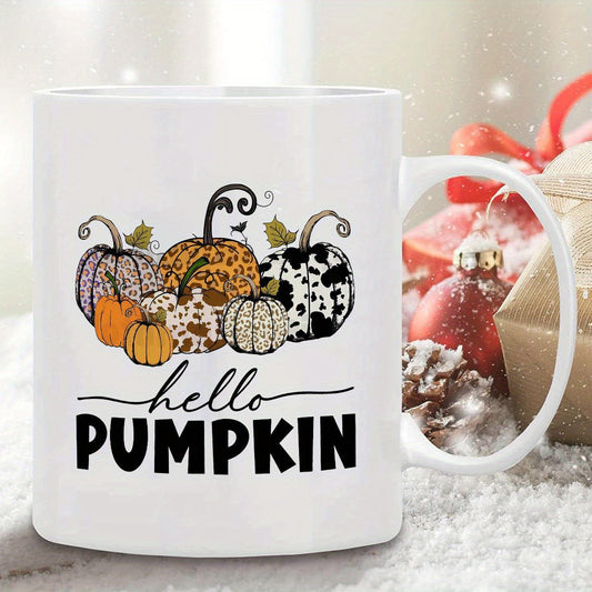 Hello Pumpkin Ceramic Coffee Mug – Decorative Autumn Farmhouse Cup (11 oz)