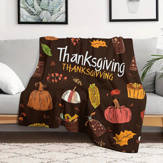 Thanksgiving Harvest Themed Flannel Throw Blanket – Soft, Warm & Cozy for Couch, Bed, Office, and Travel