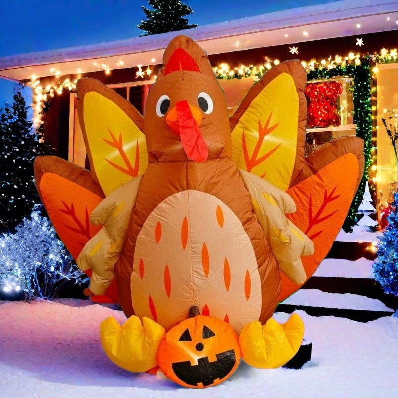 5ft Inflatable Turkey with Pumpkin - Outdoor Thanksgiving Yard & Garden Décor