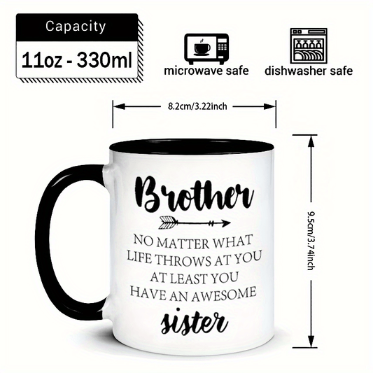 Funny Brother Coffee Mug - 11 oz Ceramic Cup with Double-Sided Humorous Message - Ideal Gift for Birthdays, Christmas, or Graduation