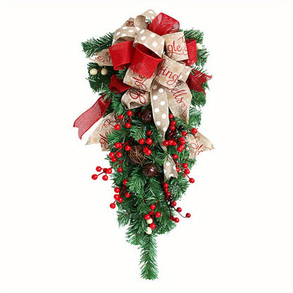 11.8-Inch Christmas Wreath with Twine Bow, Bells, Berries & Pinecones - Perfect Farmhouse & Outdoor Christmas Décor