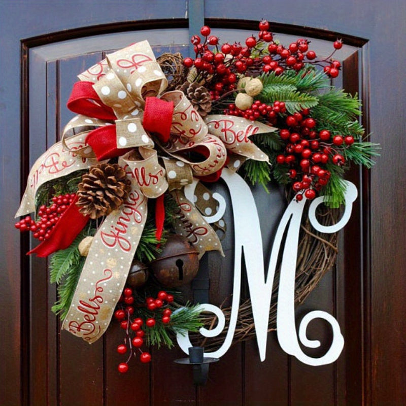 11.8-Inch Christmas Wreath with Twine Bow, Bells, Berries & Pinecones - Perfect Farmhouse & Outdoor Christmas Décor