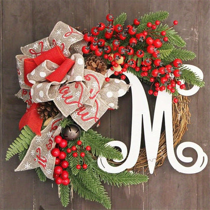 11.8-Inch Christmas Wreath with Twine Bow, Bells, Berries & Pinecones - Perfect Farmhouse & Outdoor Christmas Décor