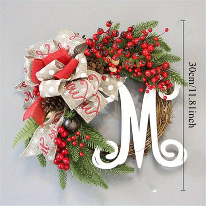 11.8-Inch Christmas Wreath with Twine Bow, Bells, Berries & Pinecones - Perfect Farmhouse & Outdoor Christmas Décor