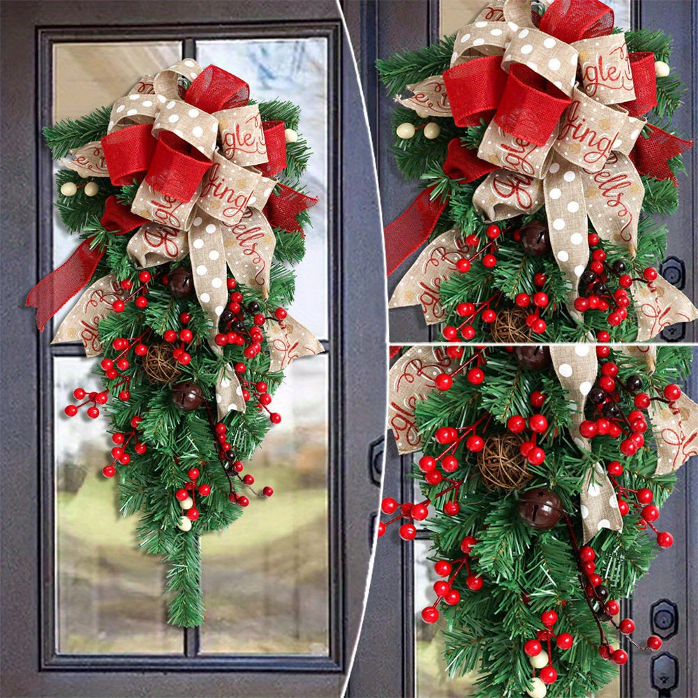 11.8-Inch Christmas Wreath with Twine Bow, Bells, Berries & Pinecones - Perfect Farmhouse & Outdoor Christmas Décor