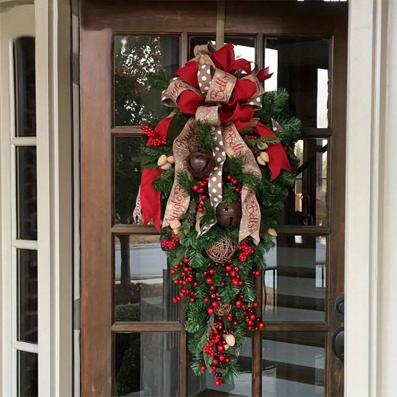 11.8-Inch Christmas Wreath with Twine Bow, Bells, Berries & Pinecones - Perfect Farmhouse & Outdoor Christmas Décor