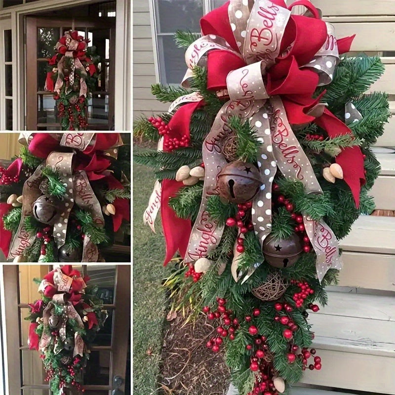 11.8-Inch Christmas Wreath with Twine Bow, Bells, Berries & Pinecones - Perfect Farmhouse & Outdoor Christmas Décor