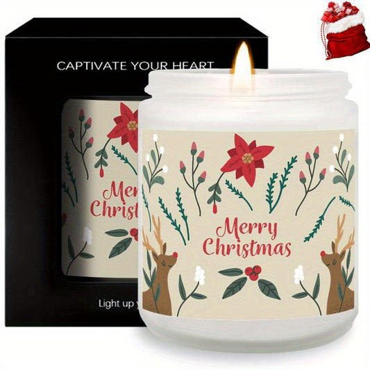 Merry Christmas Glass Jar Candle - 5.3oz Lavender Scented Soy Wax, Perfect Holiday Gift for Family and Friends