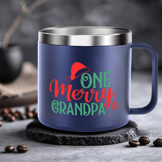 “One Merry Grandpa” 18oz Stainless Steel Insulated Coffee Mug - Festive Holiday Gift for Grandpa