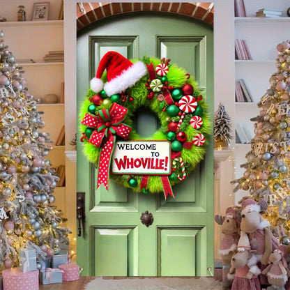 "Welcome to Whoville" Christmas Door Wreath - Festive Holiday Decoration for Home & Party Supplies