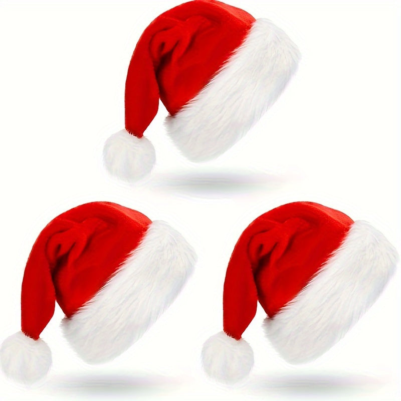 Soft Plush Santa Red Christmas Hat - Cozy Festive Decoration & Party Essential - Available in 1pc, 2pcs, or 3pcs